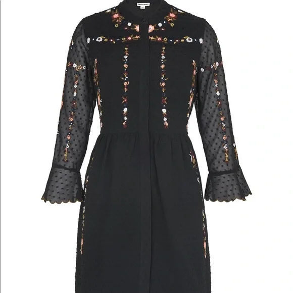 Whistles Amira Floral-Embroidered Shirt Dress - Black/Multi Whistles Amira Floral-Embroidered Shirt Dress - Black/Multi